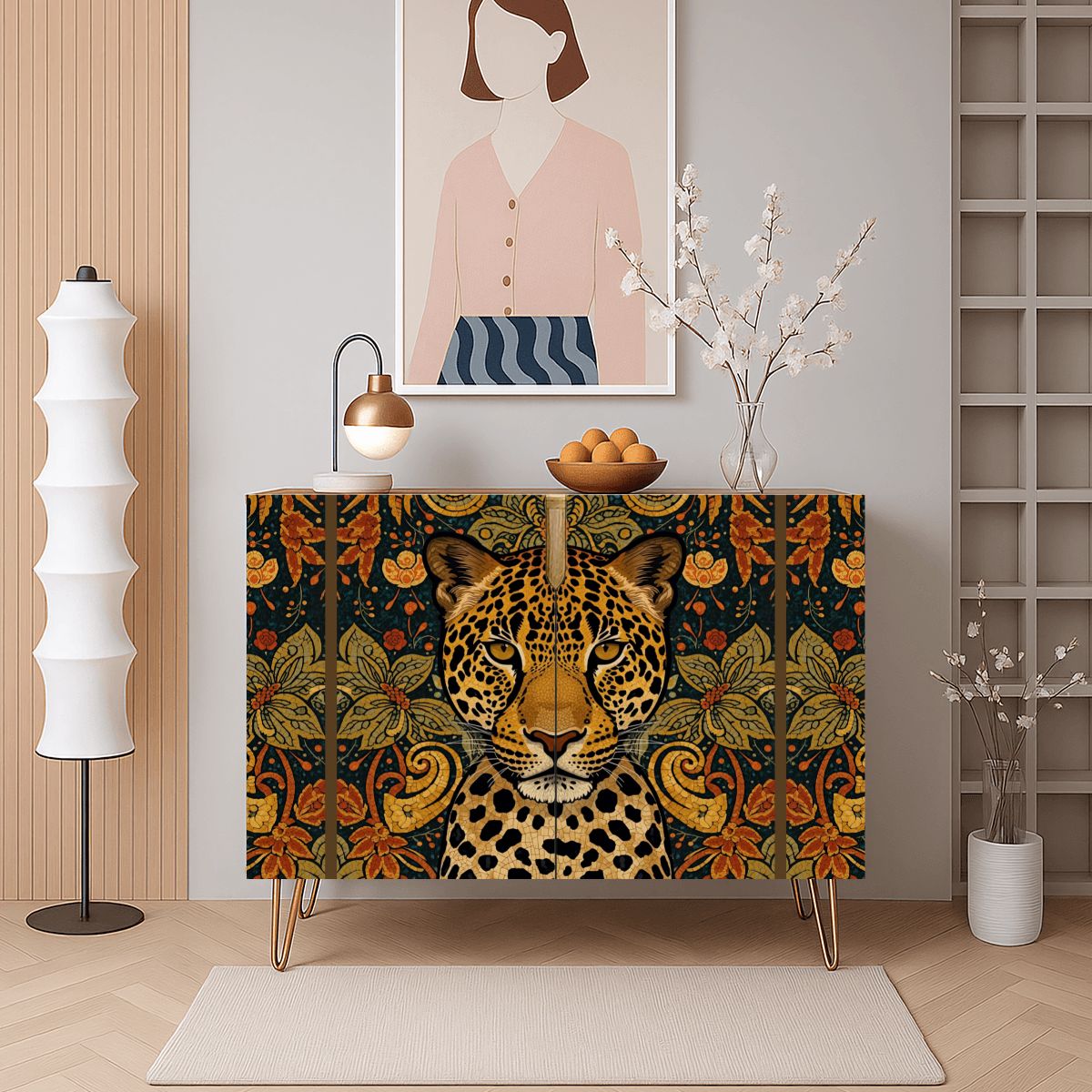 Leopard Art Wooden Storage Cabinet (Made in USA)