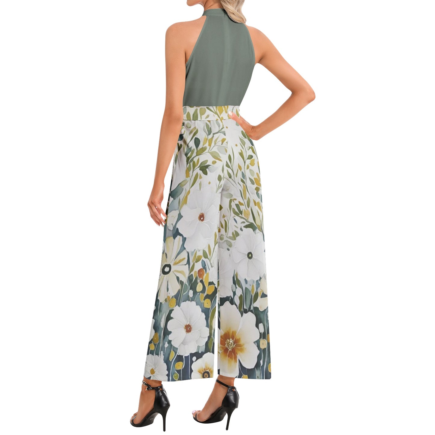 Tiffany Halter Neck Buckle Belted Jumpsuit