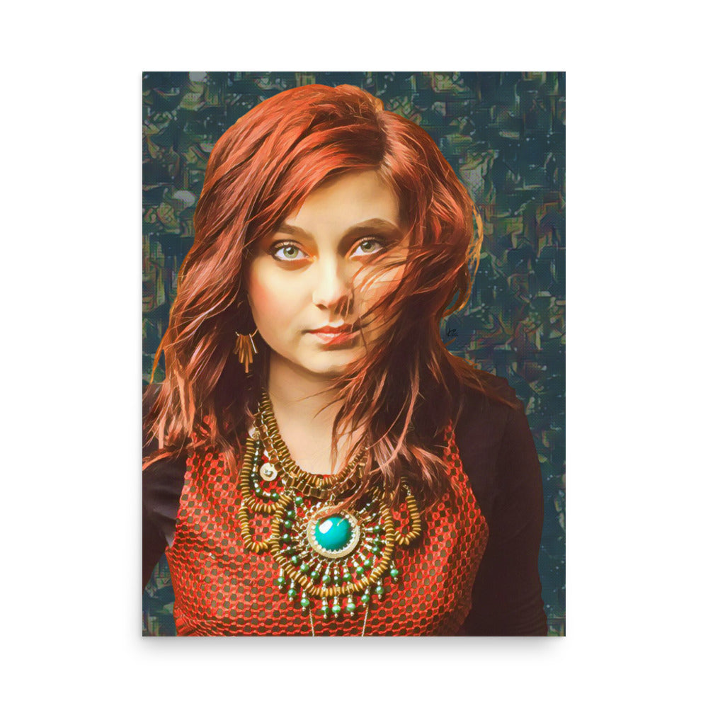 Cortania Red Haired Woman Turquoise Necklace Portrait Art Poster