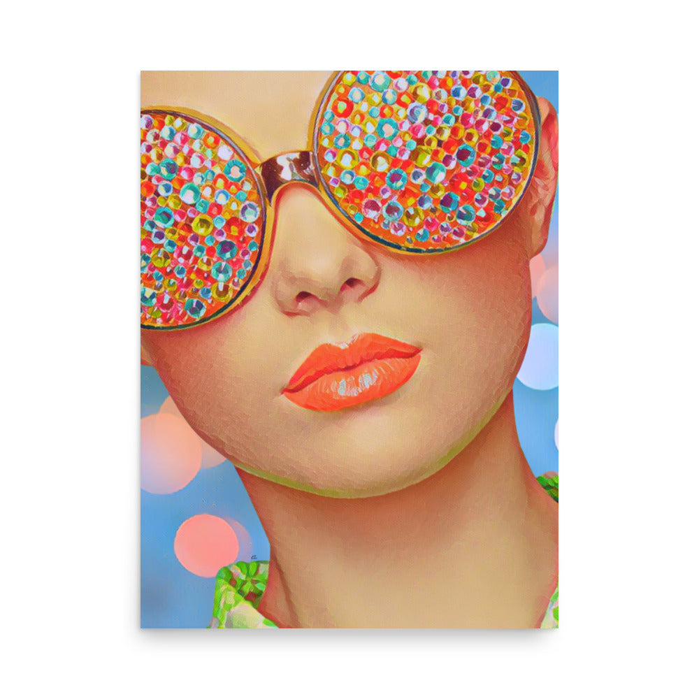 Courtnie Woman Bright Glasses Abstract Portrait Art Poster
