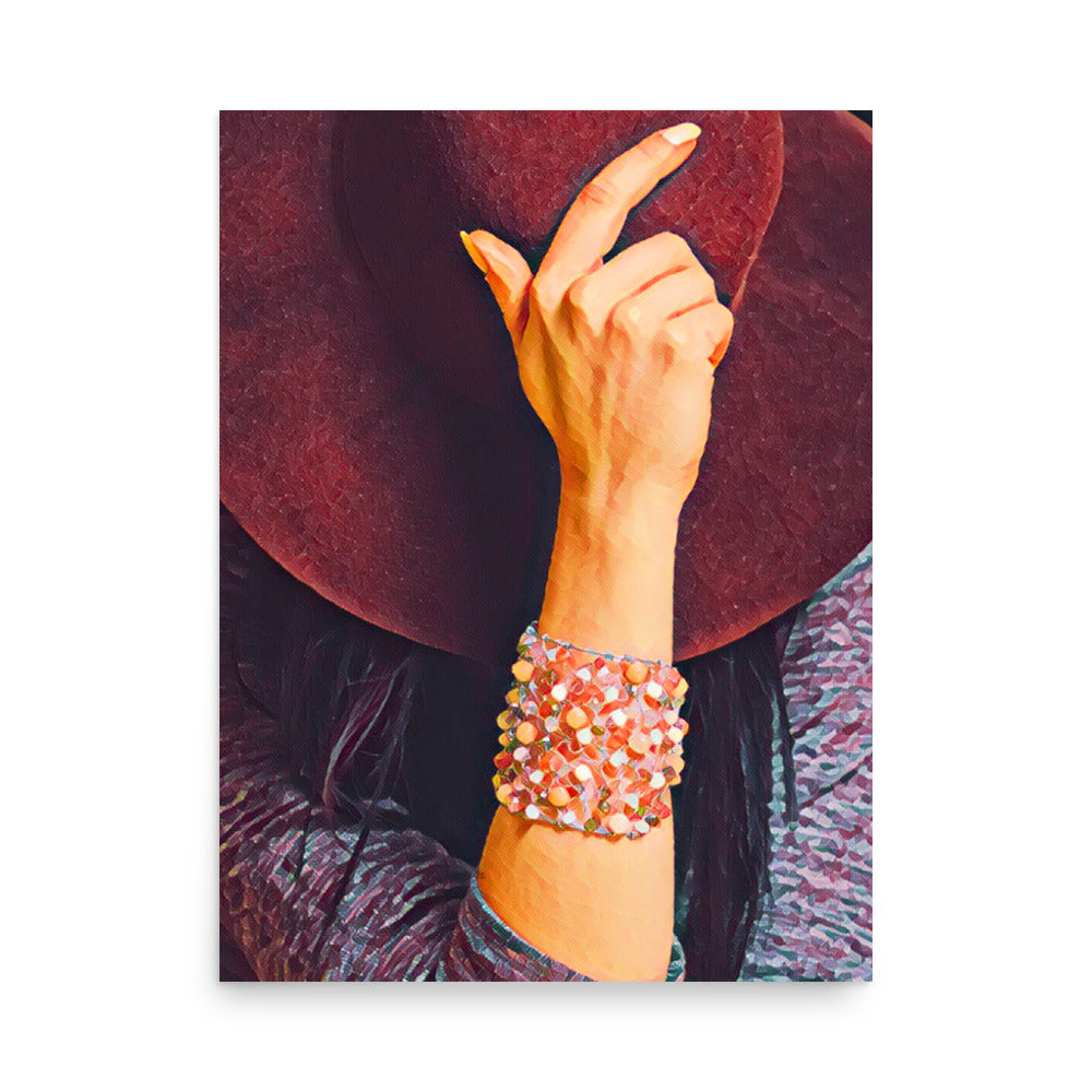 Hiding Maroon Hat Coral Bracelet Art Poster