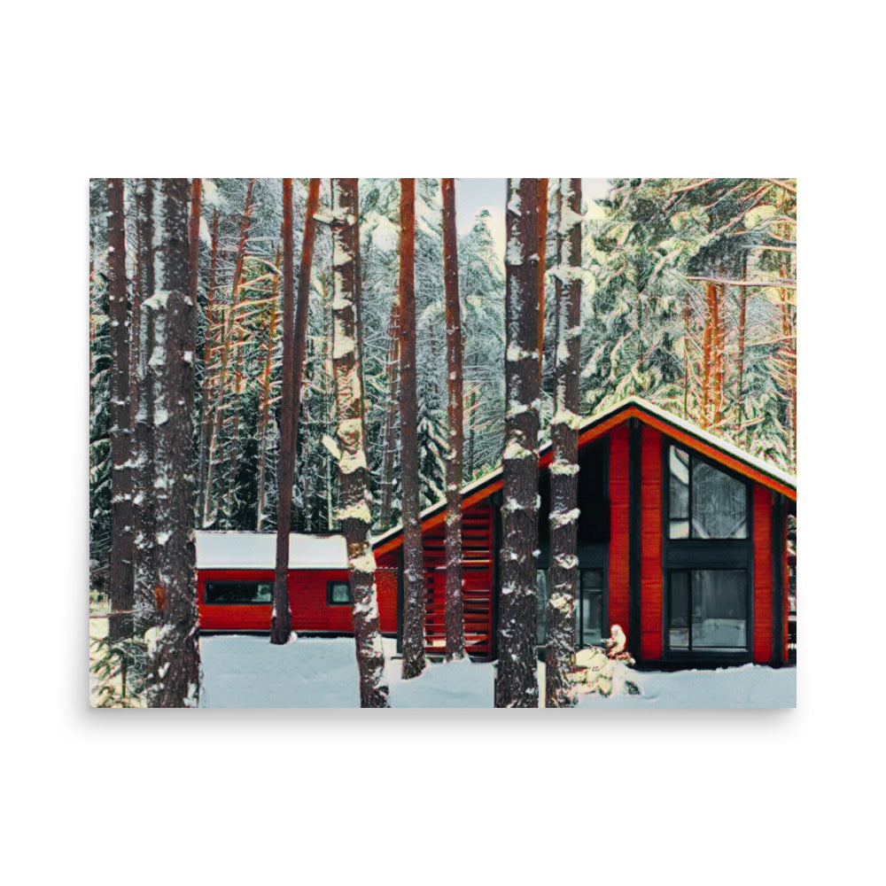 Winter Cabin in the Trees Landscape Travel Art Poster