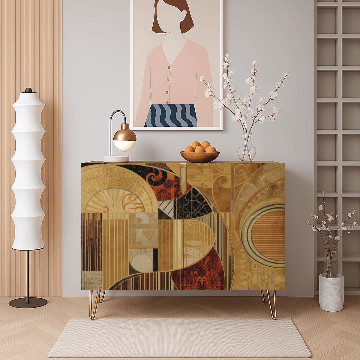 Modern Abstract Wooden Storage Cabinet (Made in USA)