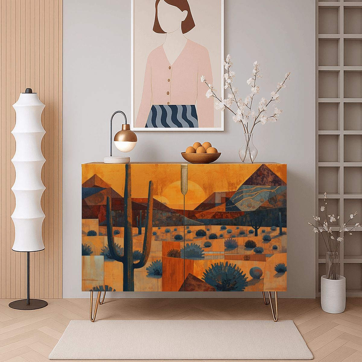 Southwest Desert Abstract Art Wooden Storage Cabinet (Made in USA)