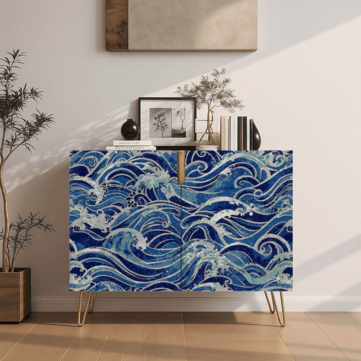 Ocean Waves Wooden Storage Cabinet (Made in USA)