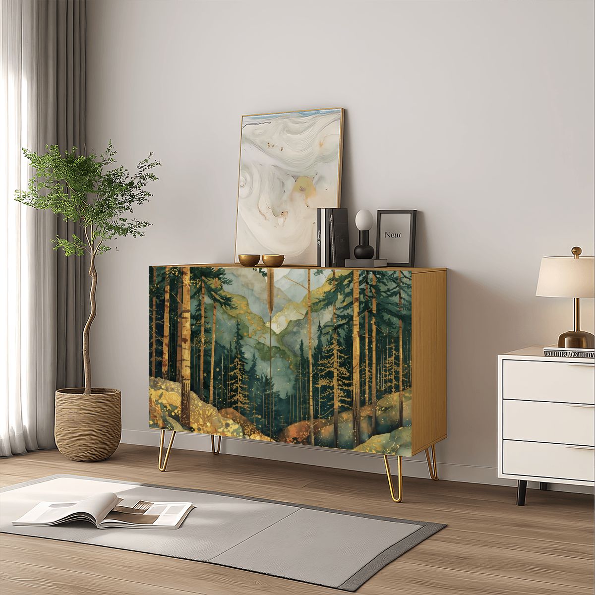 Mountain Forest Art Wooden Storage Cabinet (Made in USA)