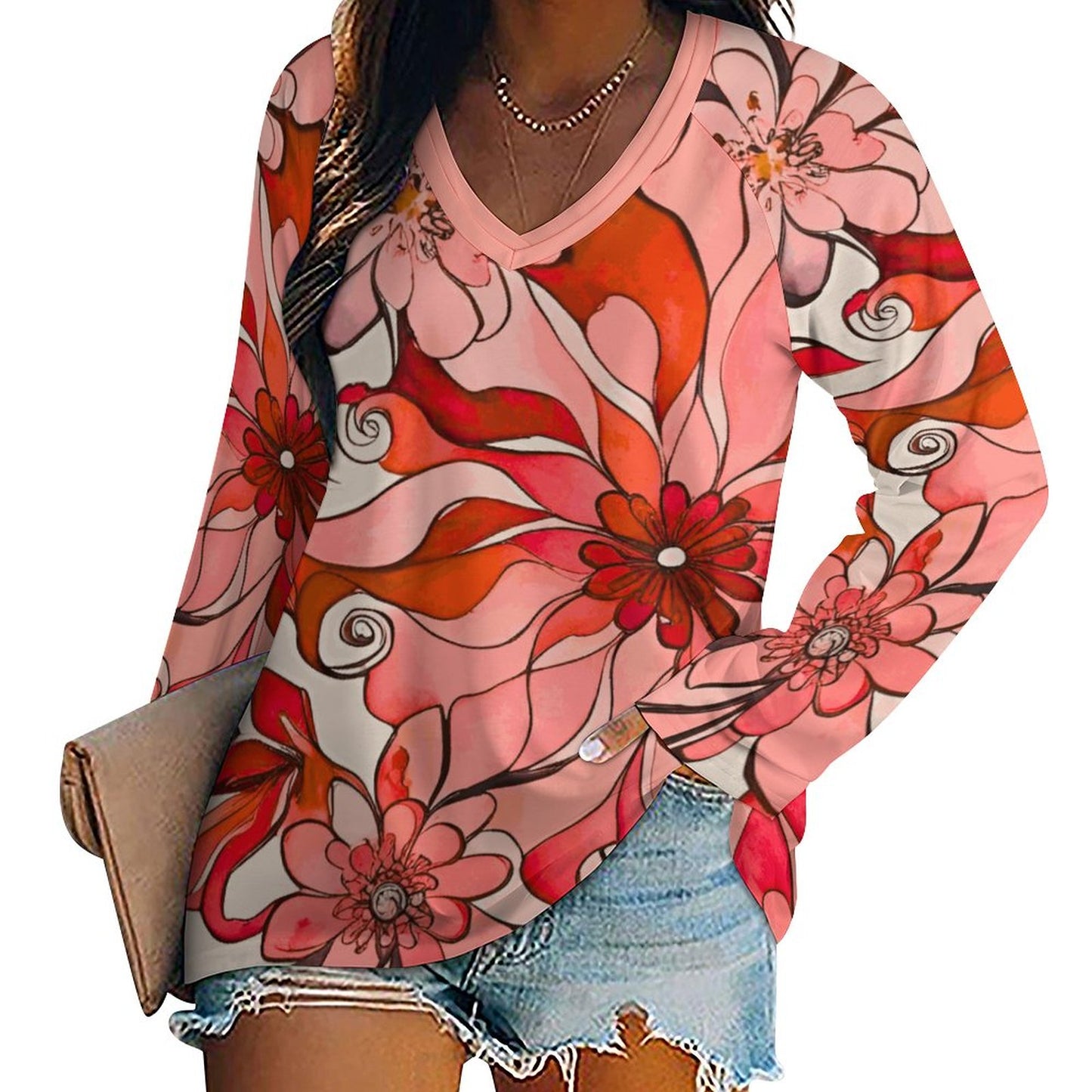 Aubrey V-neck Loose Long Sleeve T-shirt