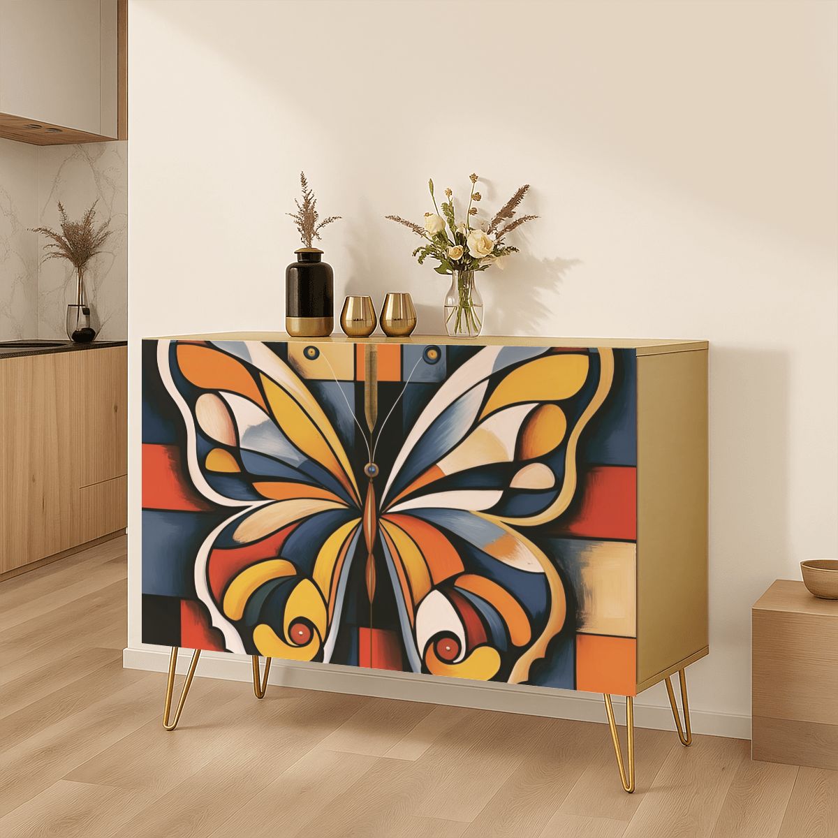 Modern Butterfly Wooden Storage Cabinet (Made in USA)