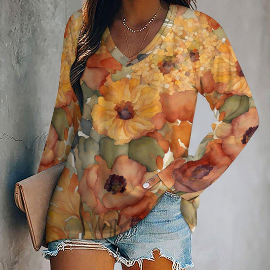 Amber V-neck Loose Long Sleeve T-shirt