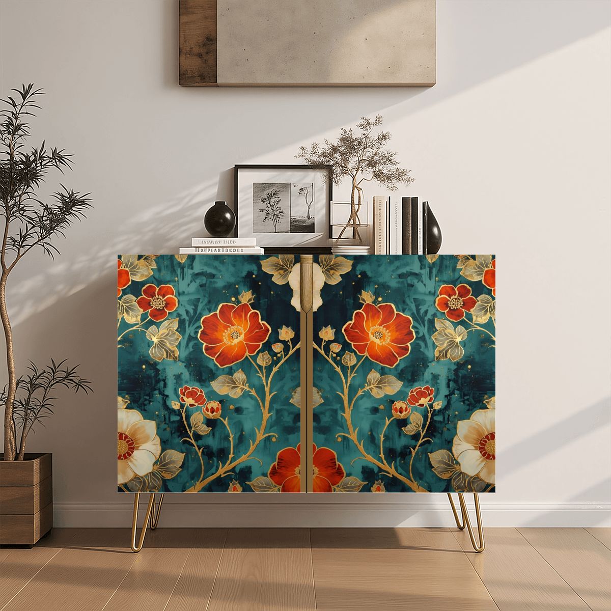Floral Art Wooden Storage Cabinet (Made in USA)