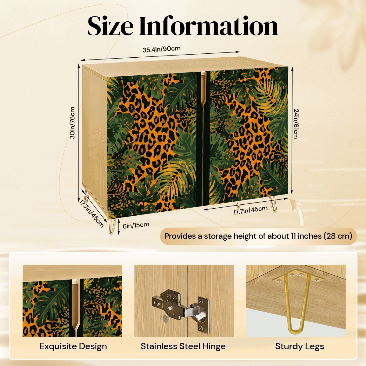 Jungle Leopard Wooden Storage Cabinet (Made in USA)