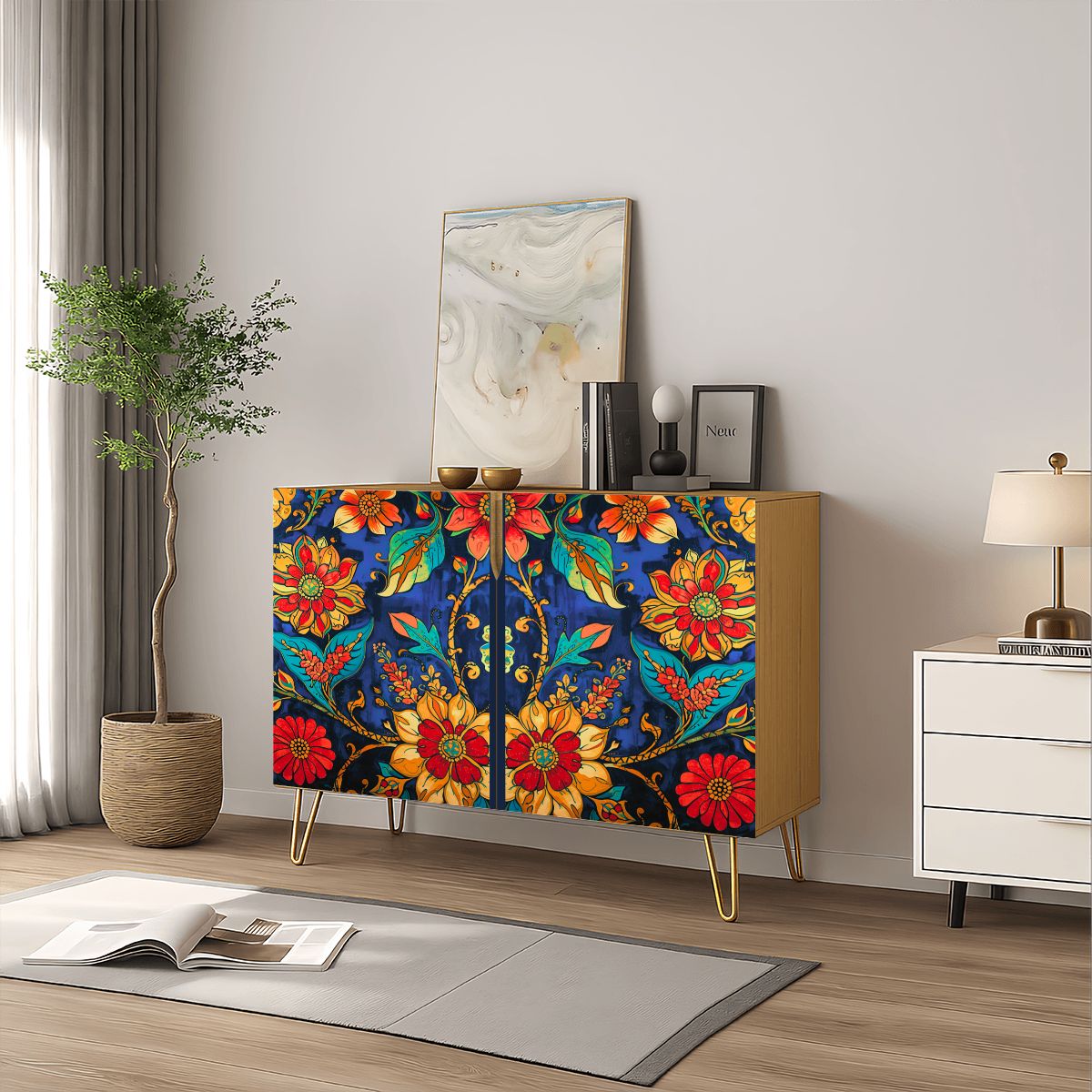 Bold Floral Wooden Storage Cabinet (Made in USA)