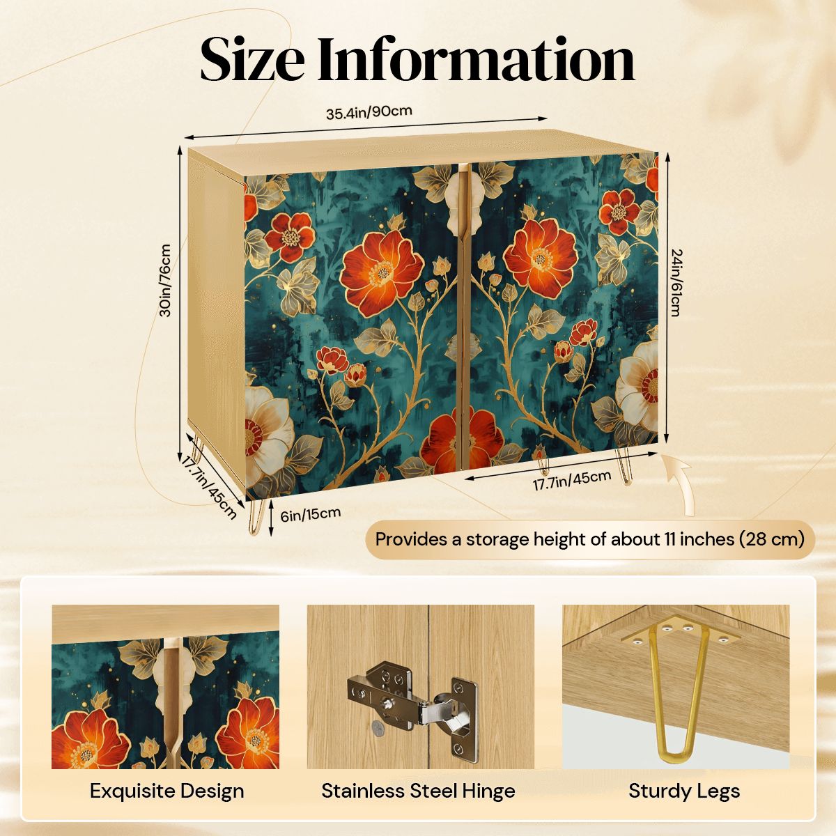 Floral Art Wooden Storage Cabinet (Made in USA)