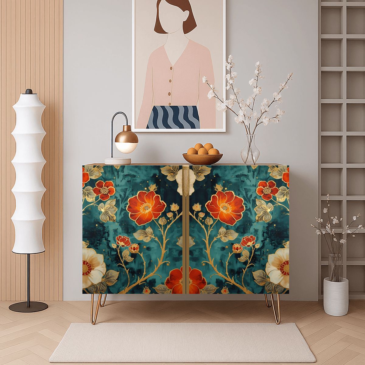 Floral Art Wooden Storage Cabinet (Made in USA)