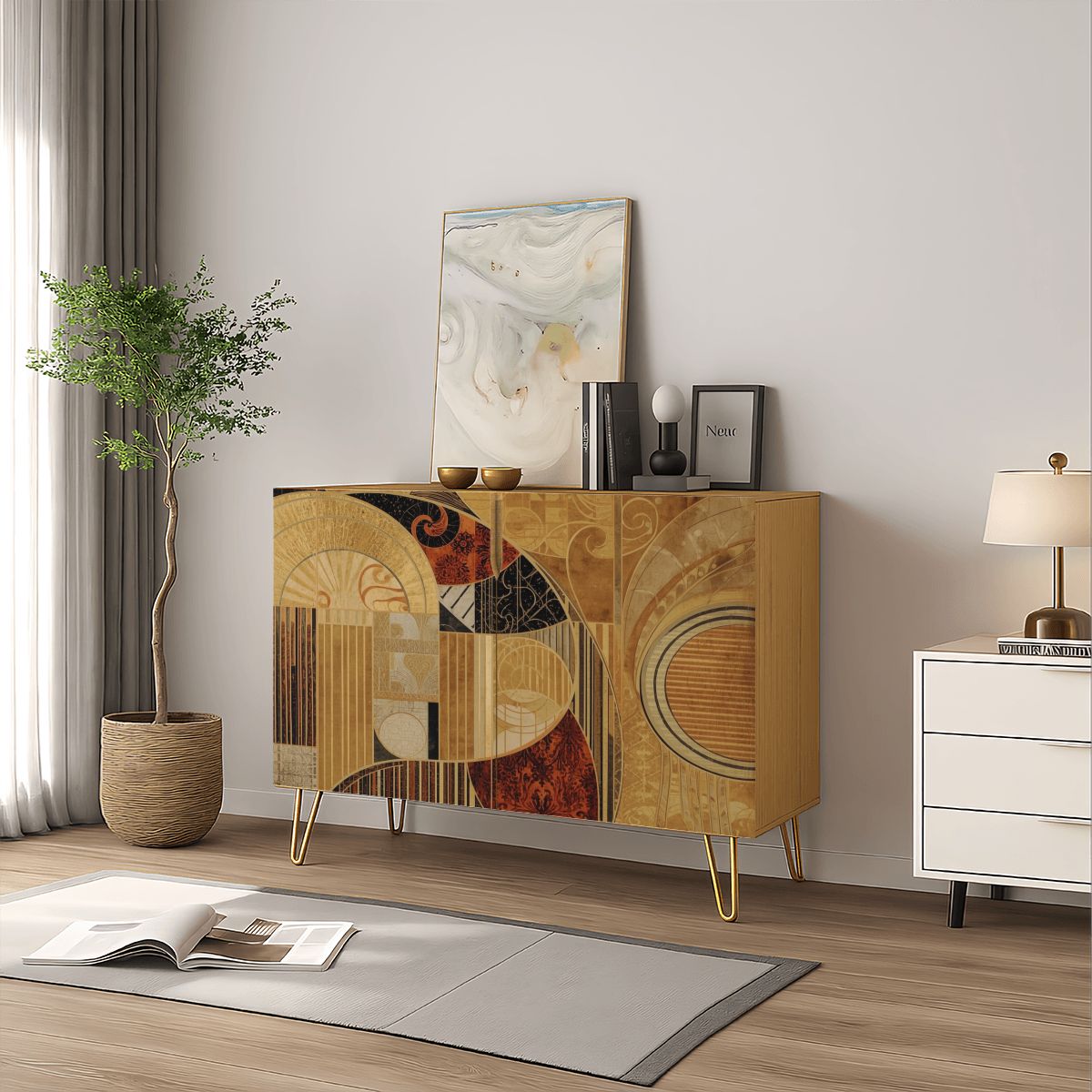 Modern Abstract Wooden Storage Cabinet (Made in USA)
