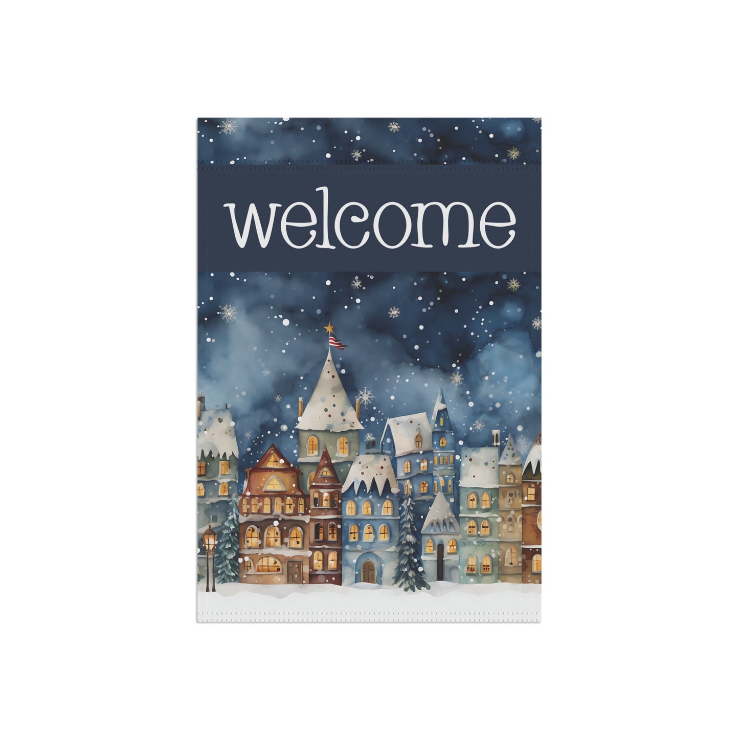 Winter Town Welcome 2-Sided Garden & House Flag/Banner