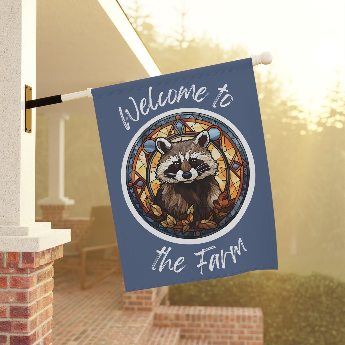 Welcome to the Farm Raccoon 2-Sided Garden & House Flag/Banner