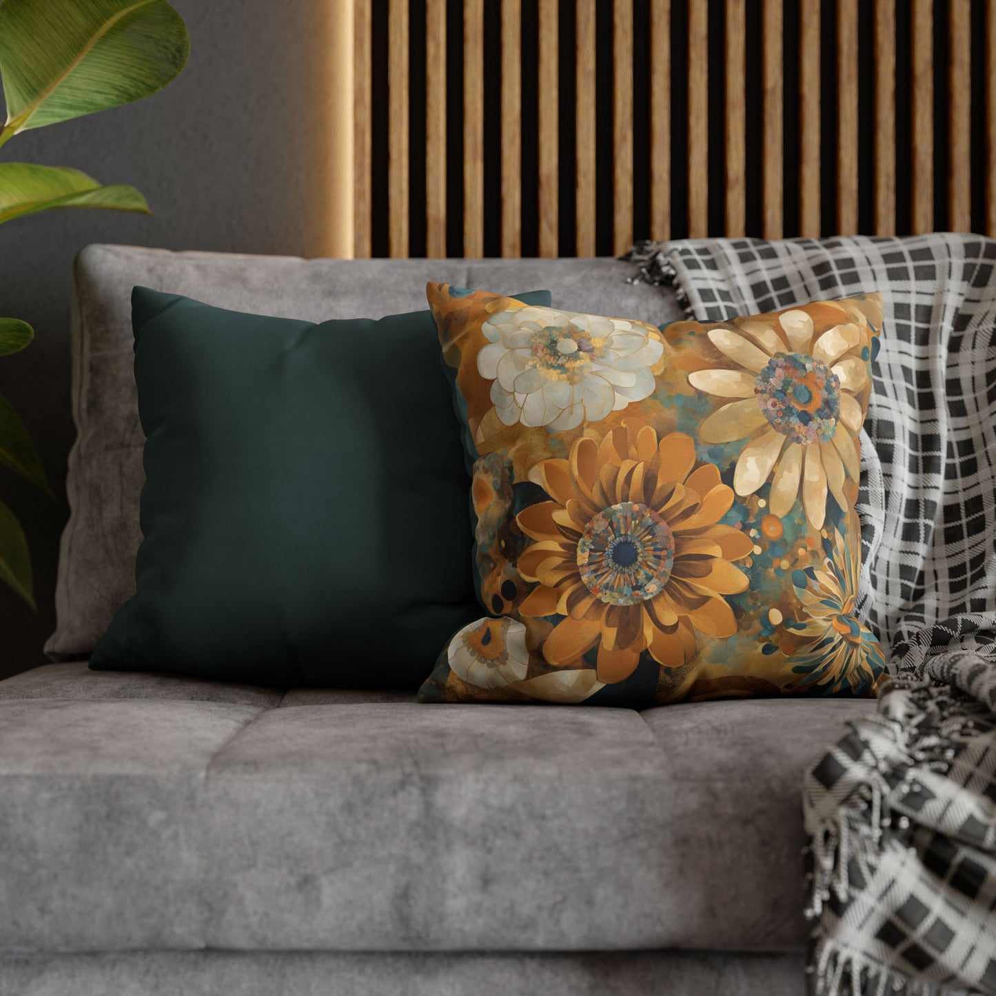 Turnkey Floral Square Poly Canvas Pillowcase