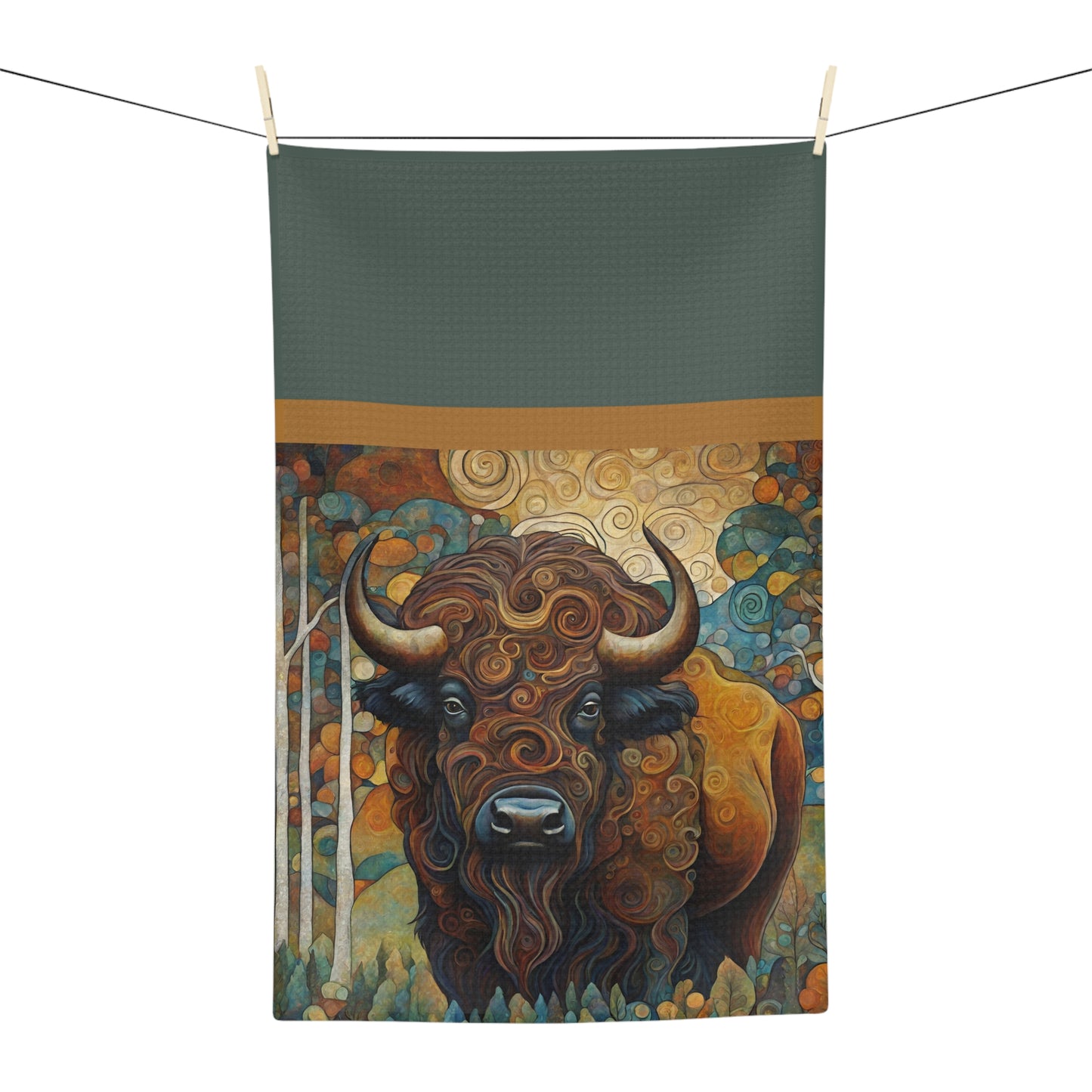 Mountain Forest Bison Microfiber Tea Towel