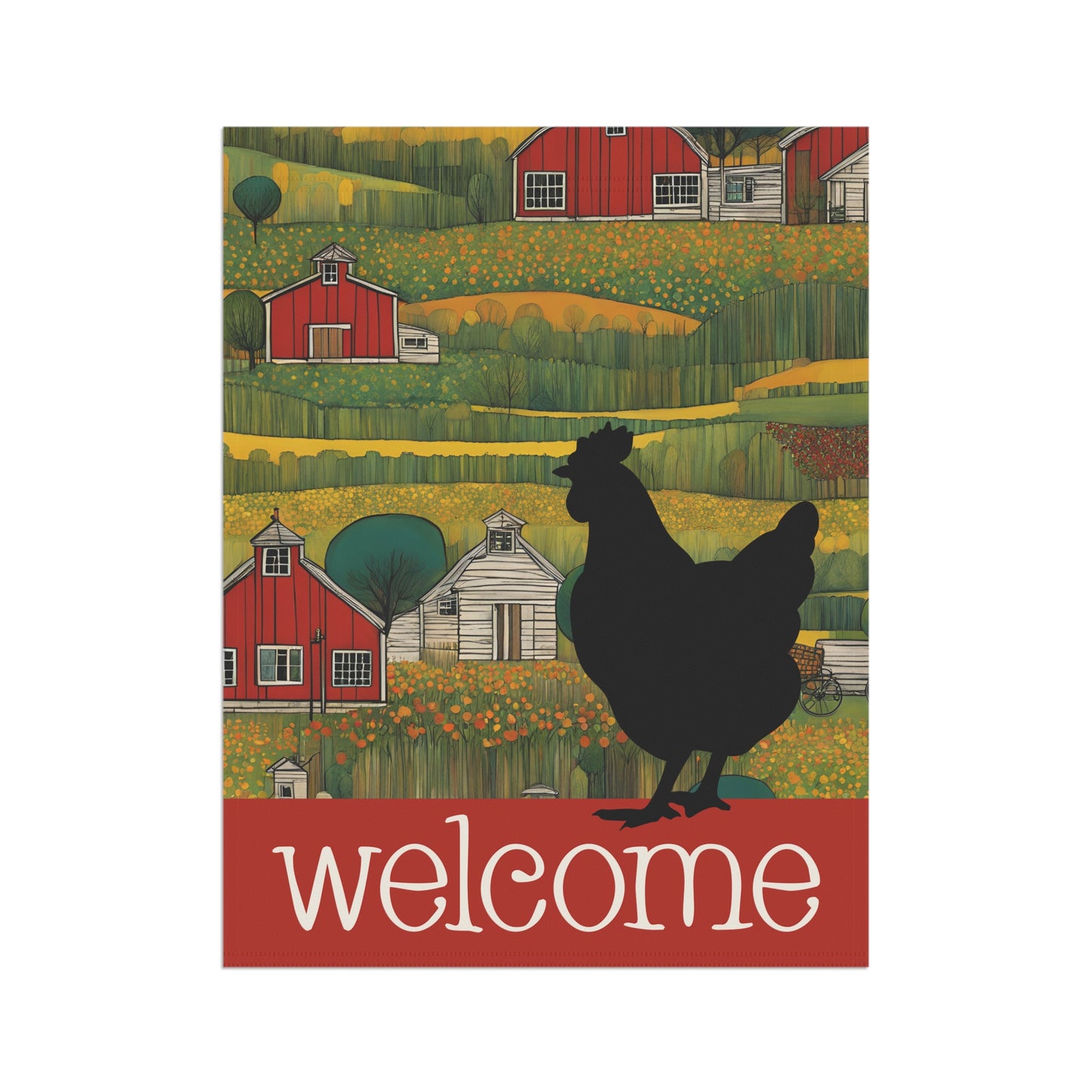 Chicken Silhouette Welcome 2-Sided Garden & House Flaf/Banner