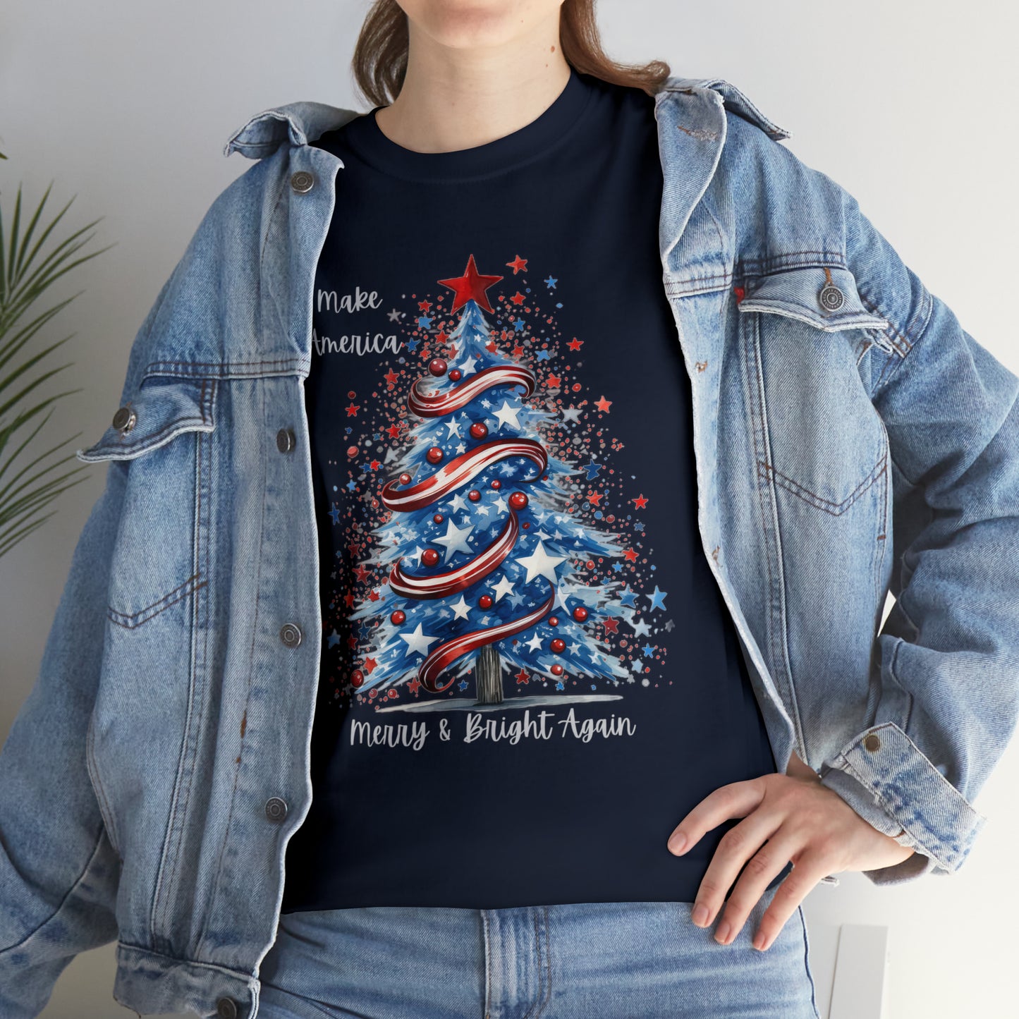 Patriotic Tree Make America Merry & Bright Again Unisex Heavy Cotton Tee