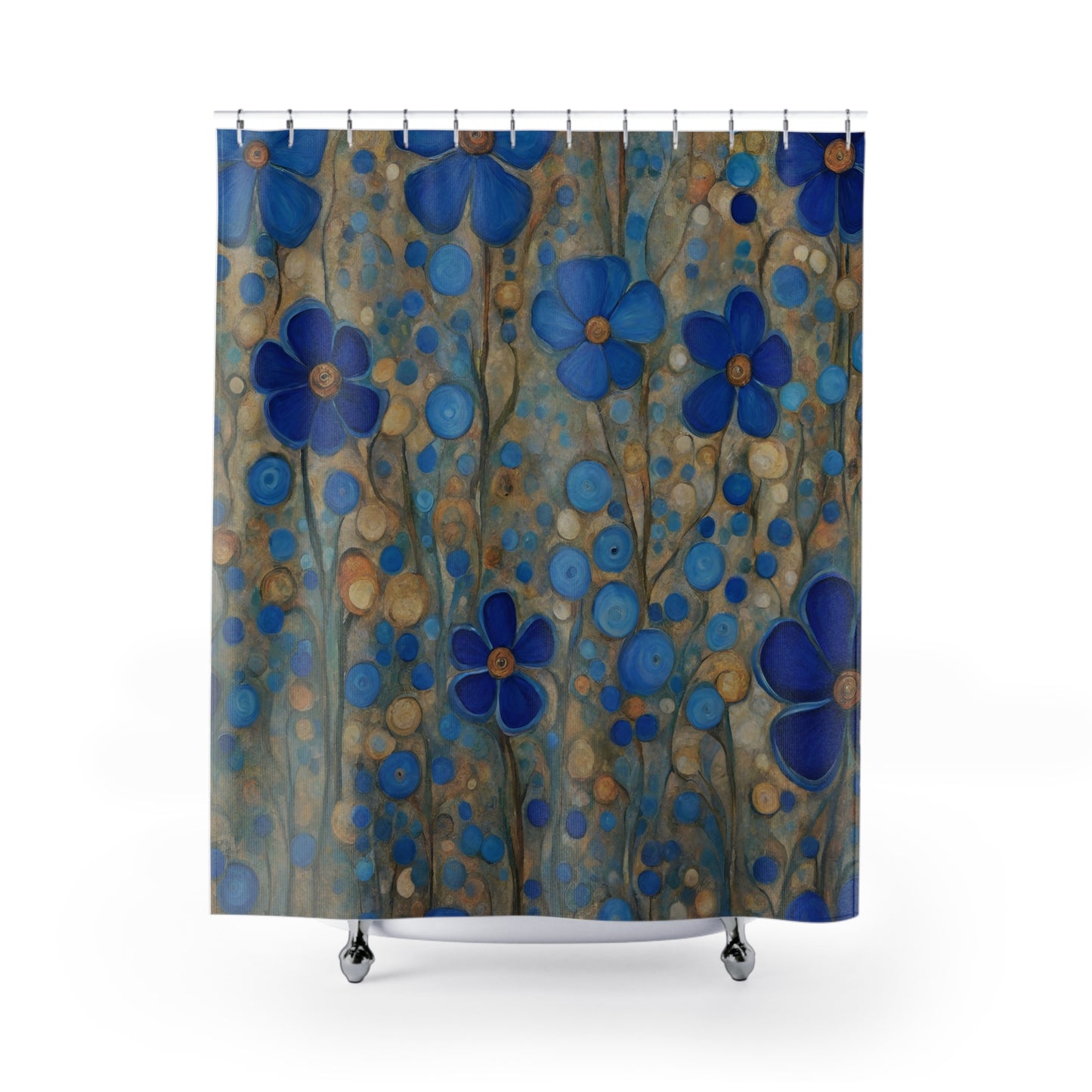 Blue Floral Pop Polyester Shower Curtain