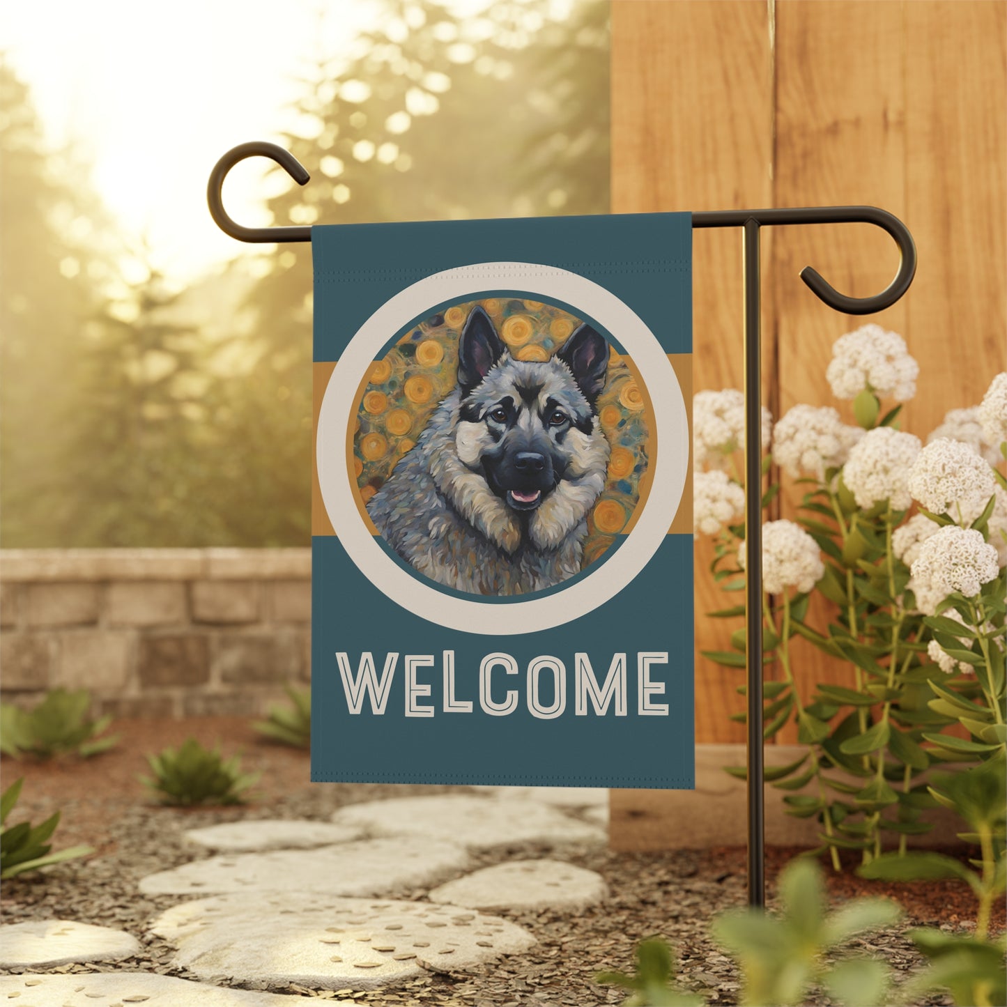 Norwegian Elkhound Welcome 2-Sided Garden & House Flag/Banner