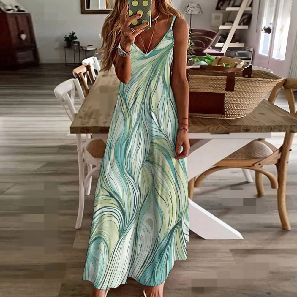 Green Flow Women's Summer Fashion Maxi Slip Dress