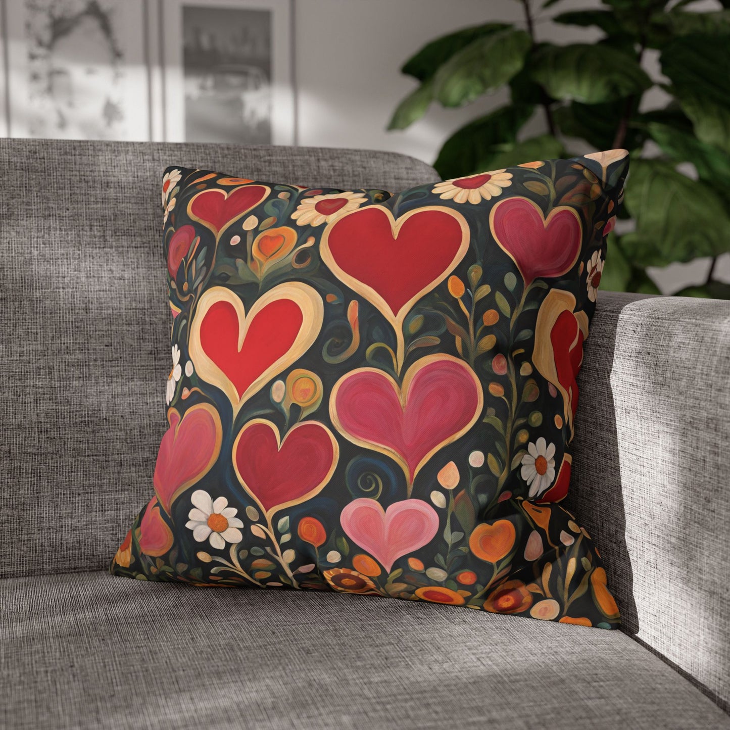 Heart Garden Square Poly Canvas Pillowcase