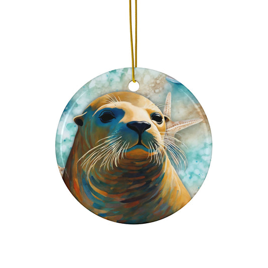 Sea Lion 3" Ceramic Ornaments, 2-Side Print, (1pc, 10pcs)