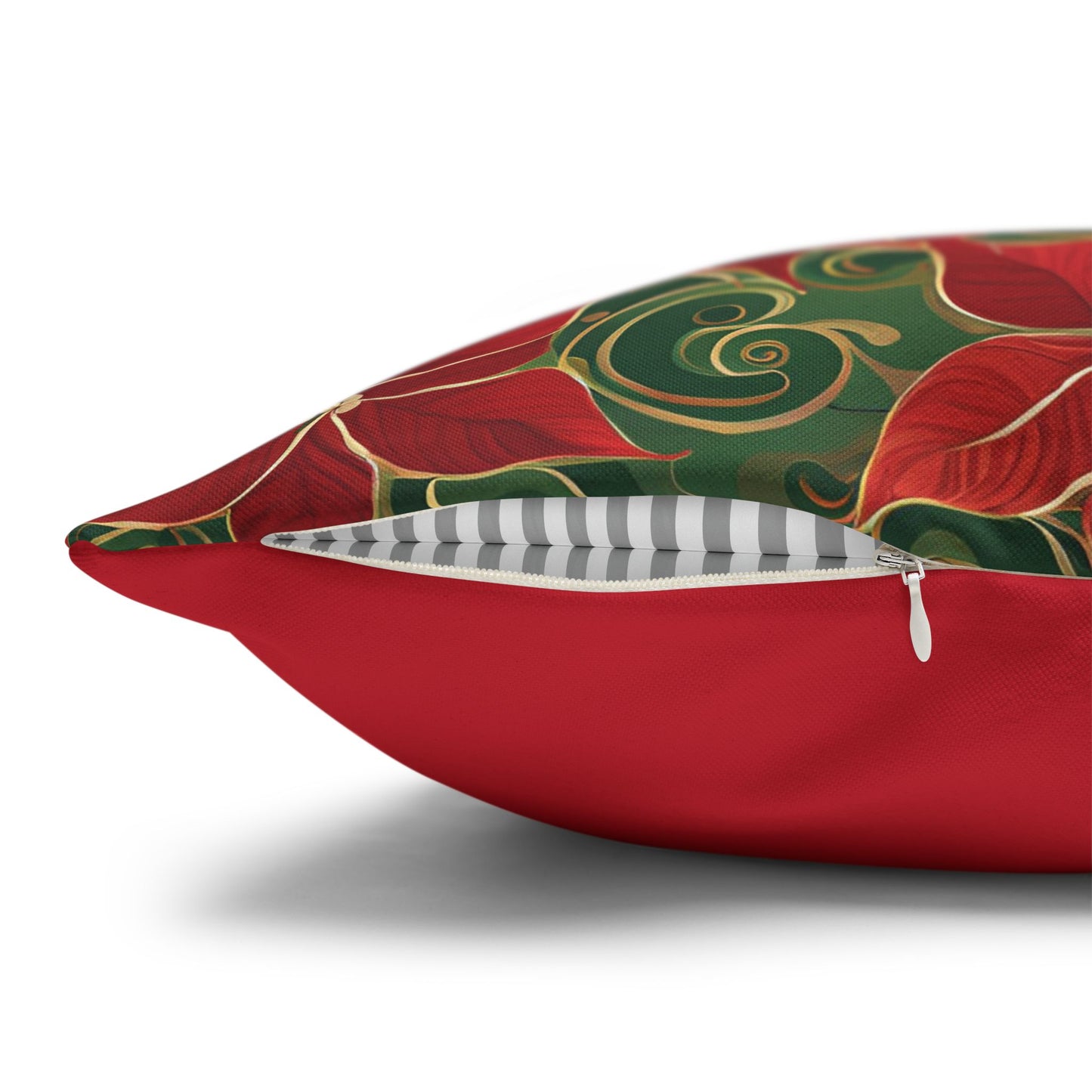 Poinsettias Swirl Holiday Square Poly Canvas Pillowcase