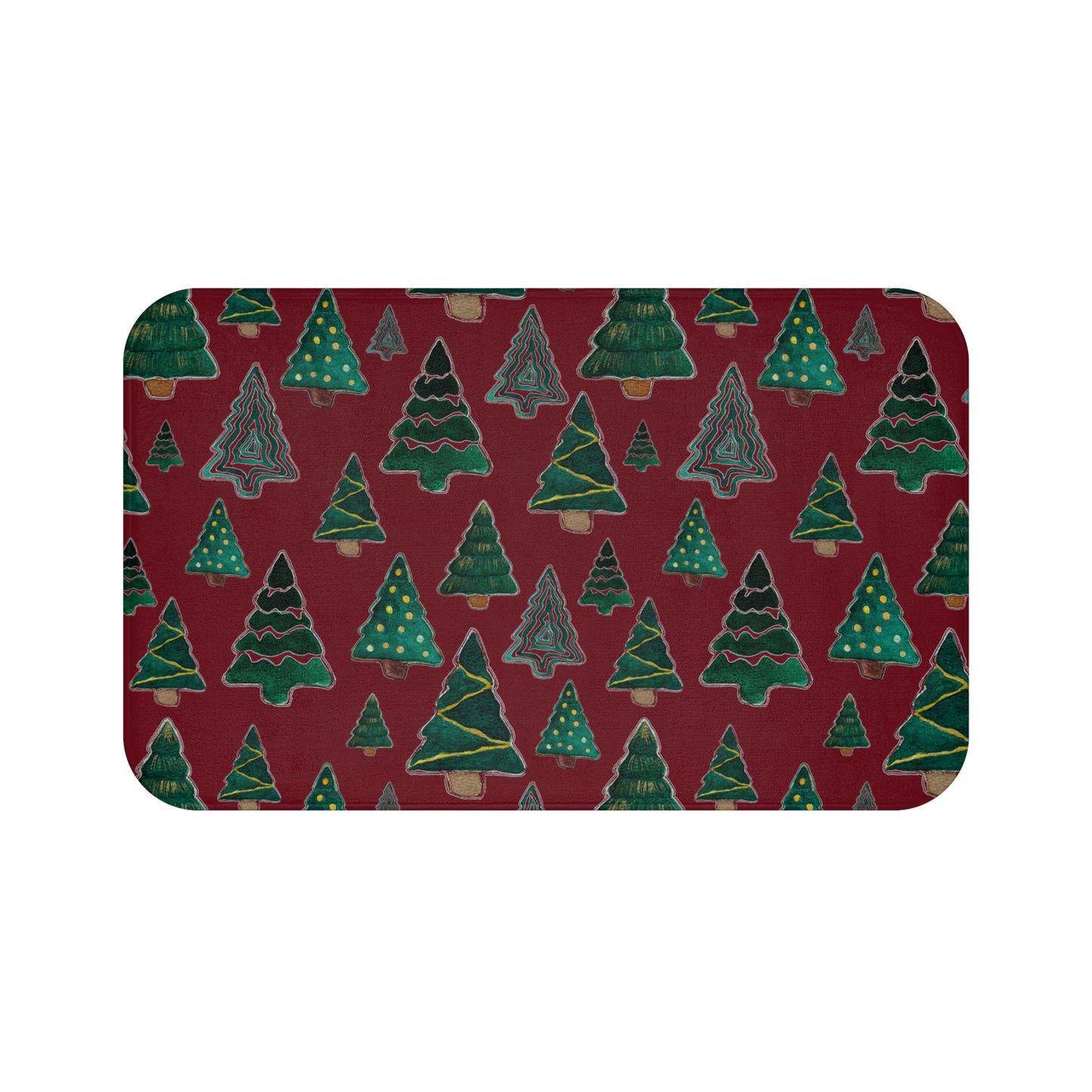 Cute Pines on Maroon Microfiber Bath Mat