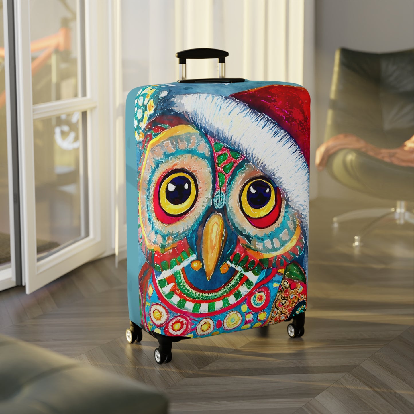 Owl in Santa Hat Christmas Art Luggage Cover