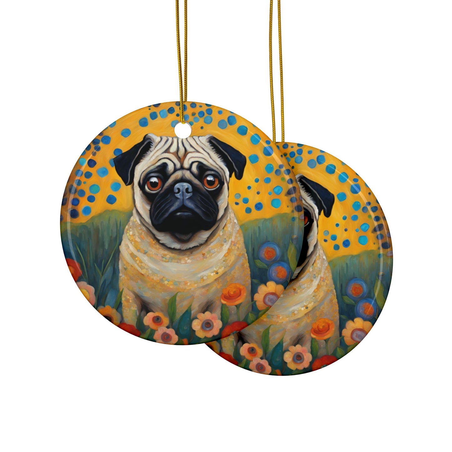 Pug 3" Ceramic Ornaments, 2-Side Print, (1pc, 10pcs)