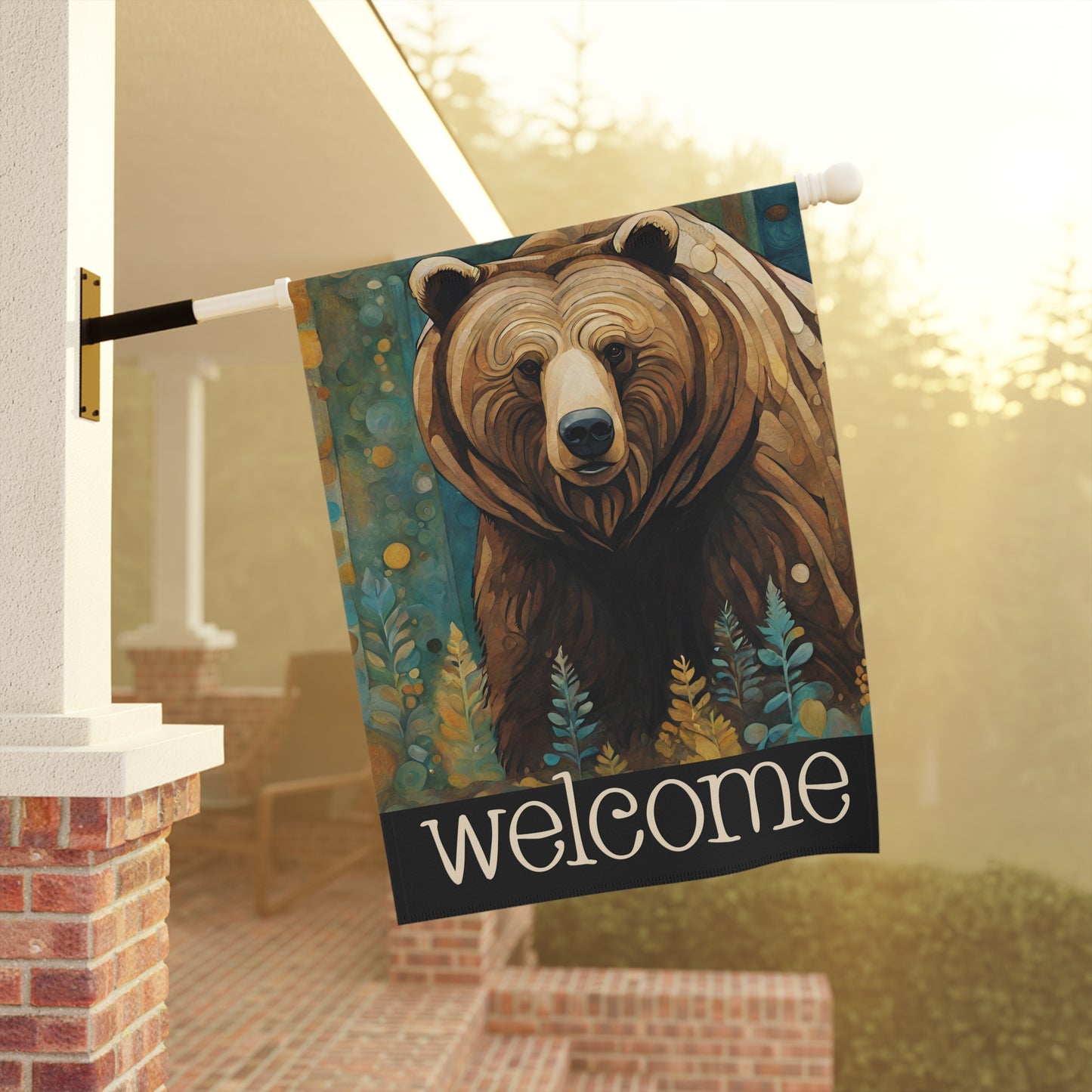 Mountain Forest Grizzly Welcome 2-Sided Garden & House Flag/Banner