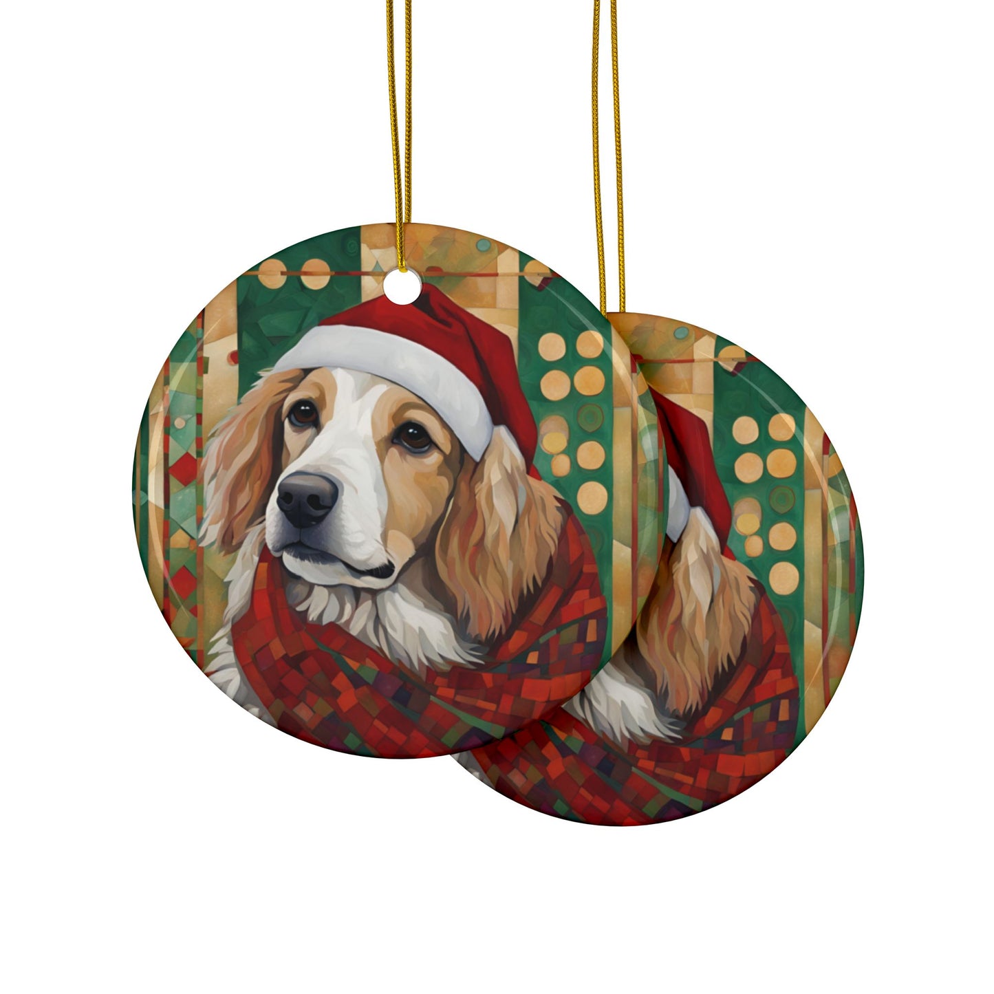 Christmas Pup 3" Ceramic Ornaments, 2-Side Print, (1pc, 10pcs)