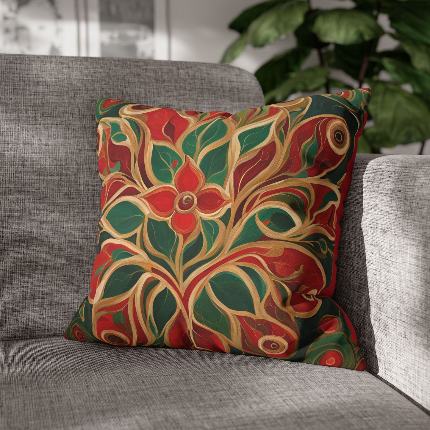 Holiday Bloom Square Poly Canvas Pillowcase