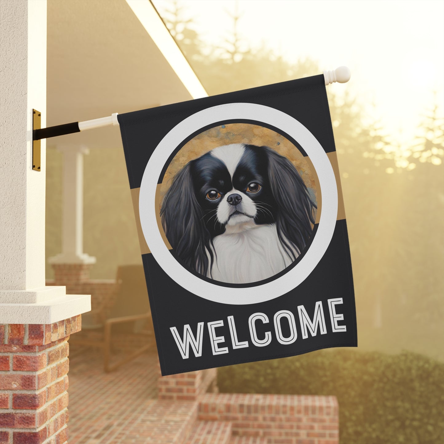 Japanese Chin Welcome 2-Sided Garden & House Flag/Banner