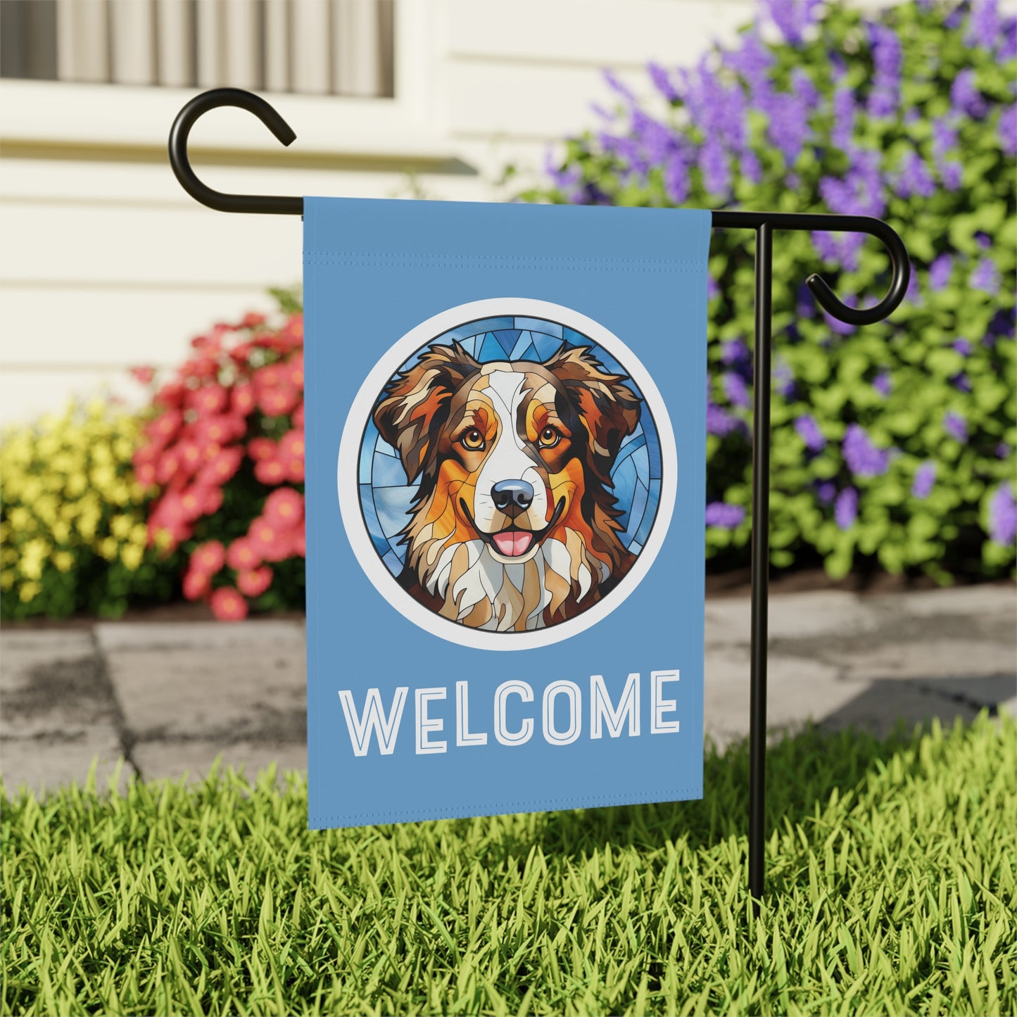 Miniature American Shepherd Welcome 2-Sided Garden & House Flag/Banner