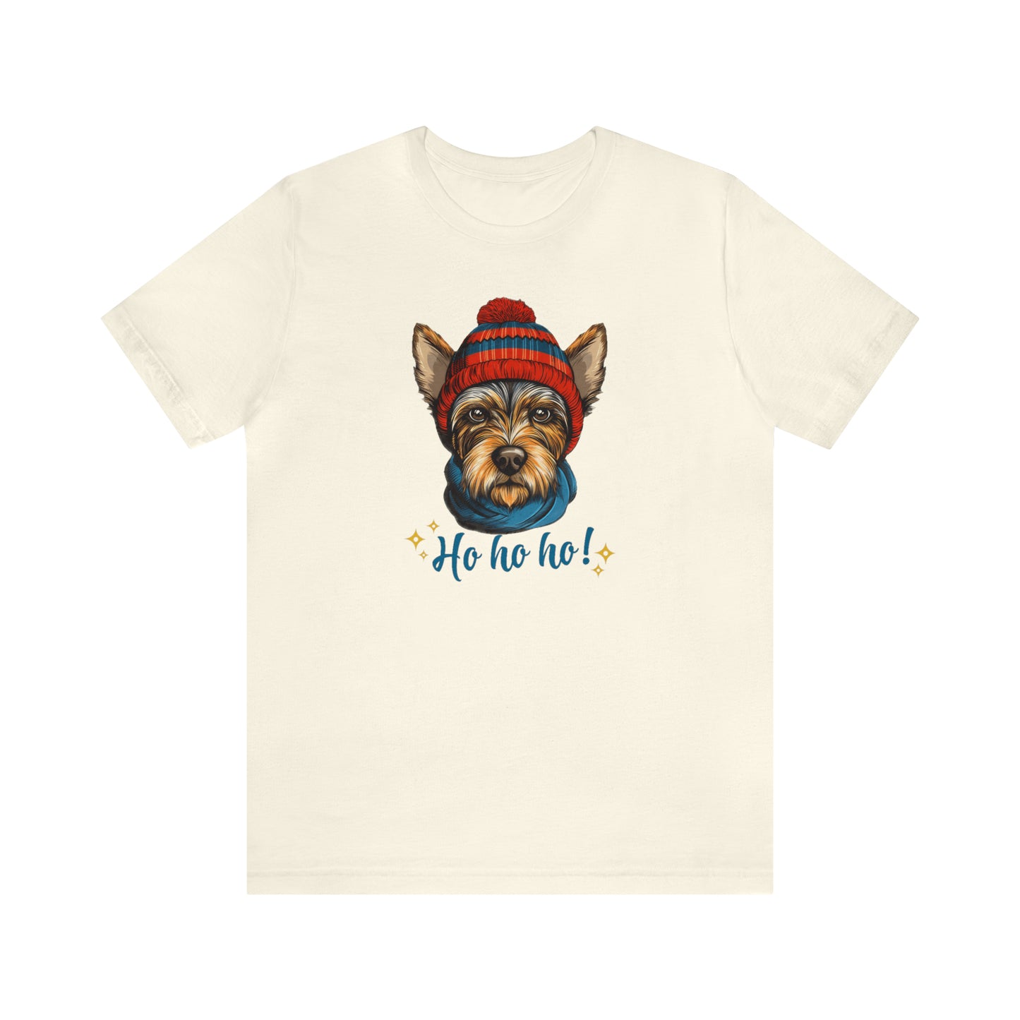 Scottish Terrier in Hat & Scarf Ho Ho Ho Unisex Jersey Short Sleeve Tee