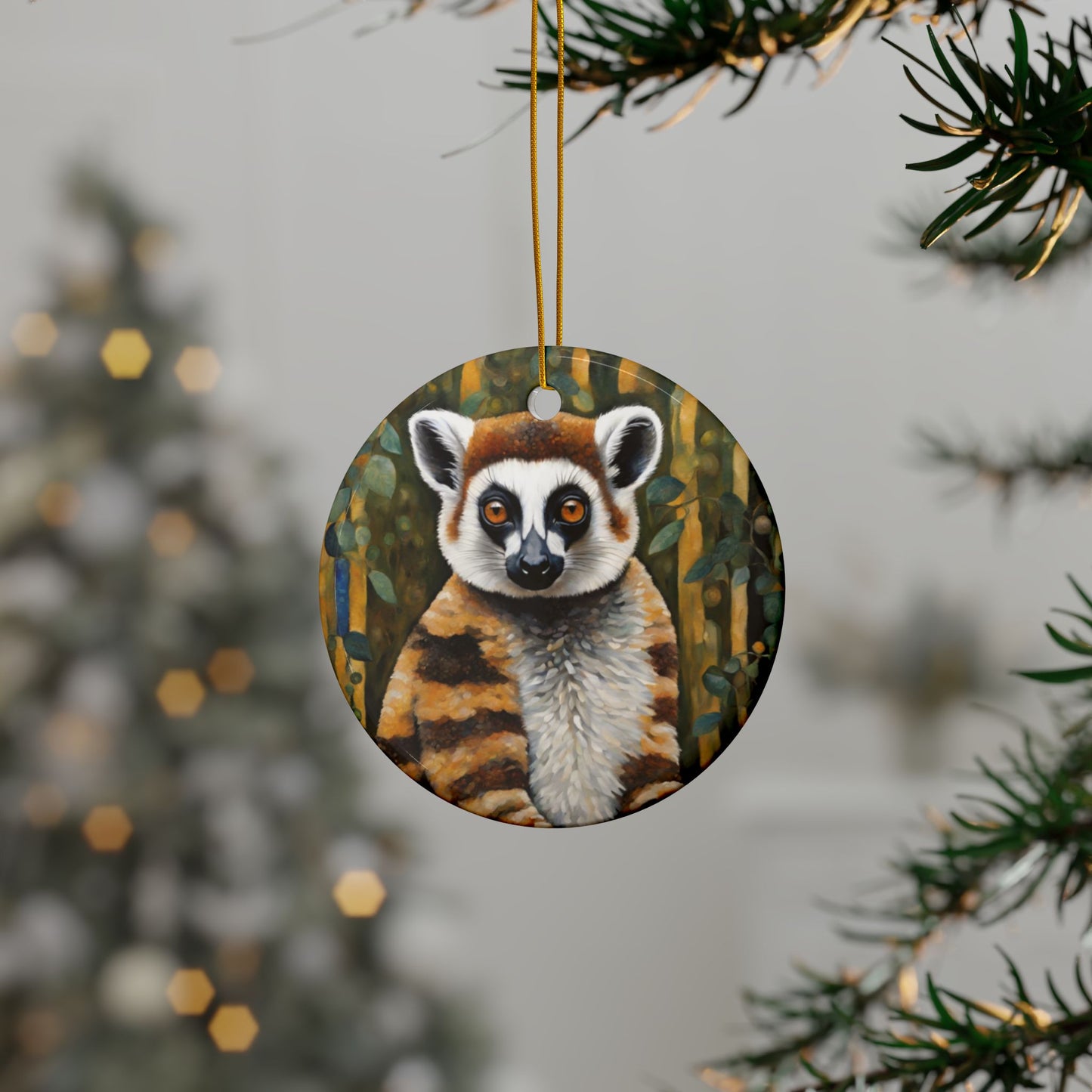 Lemur Wildlife 3" Ceramic Ornaments, 2-Side Print, (1pc, 10pcs)