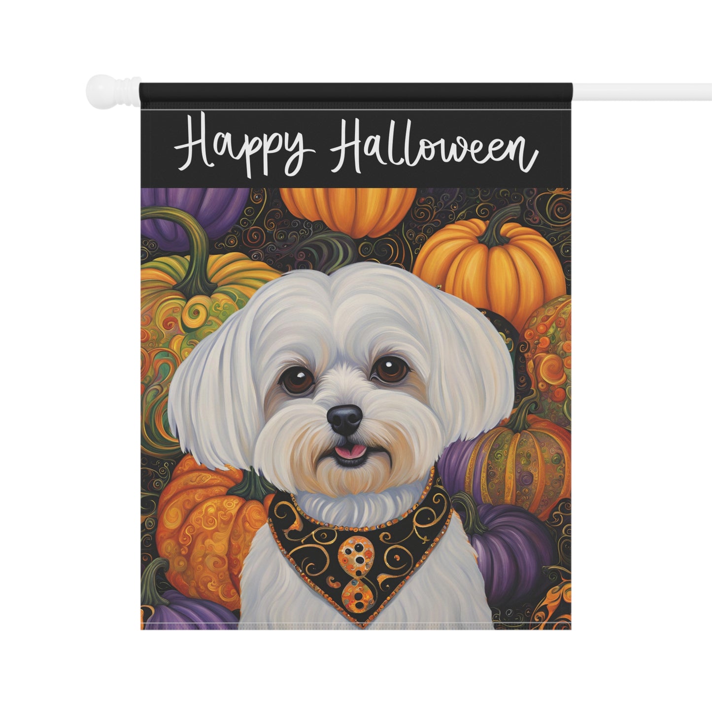 Maltese Happy Halloween 2-Sided Garden & House Flag/Banner