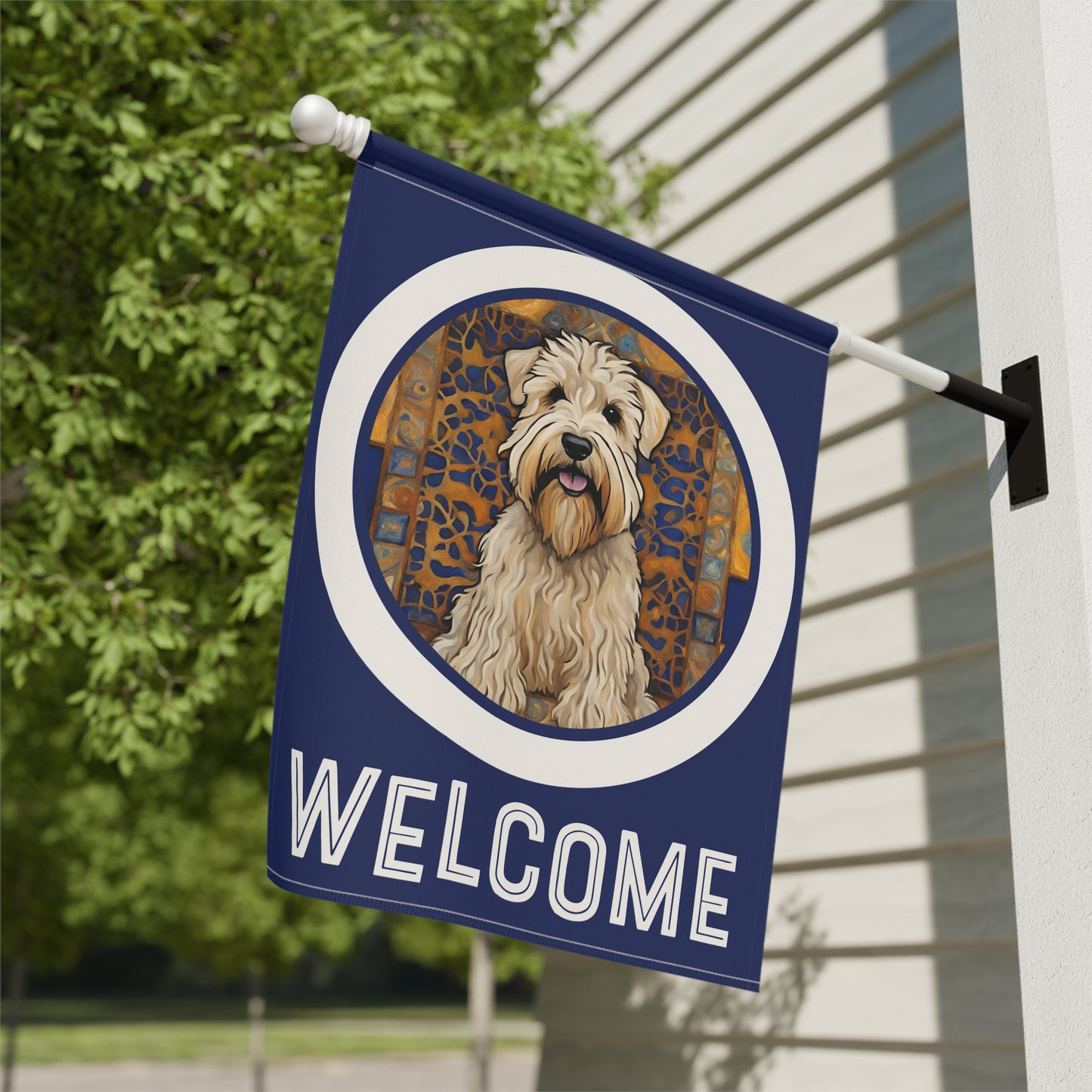 Wheaten Terrier Welcome 2-Sided Garden & House Flag/Banner