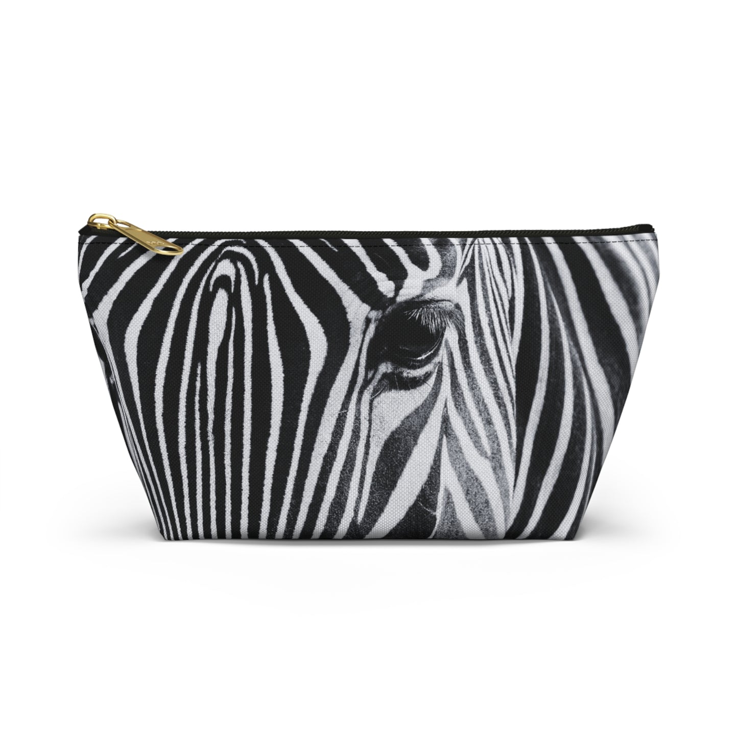 Zebra Closeup Black & White Makeup Zipper Accessory Pouch w T-bottom