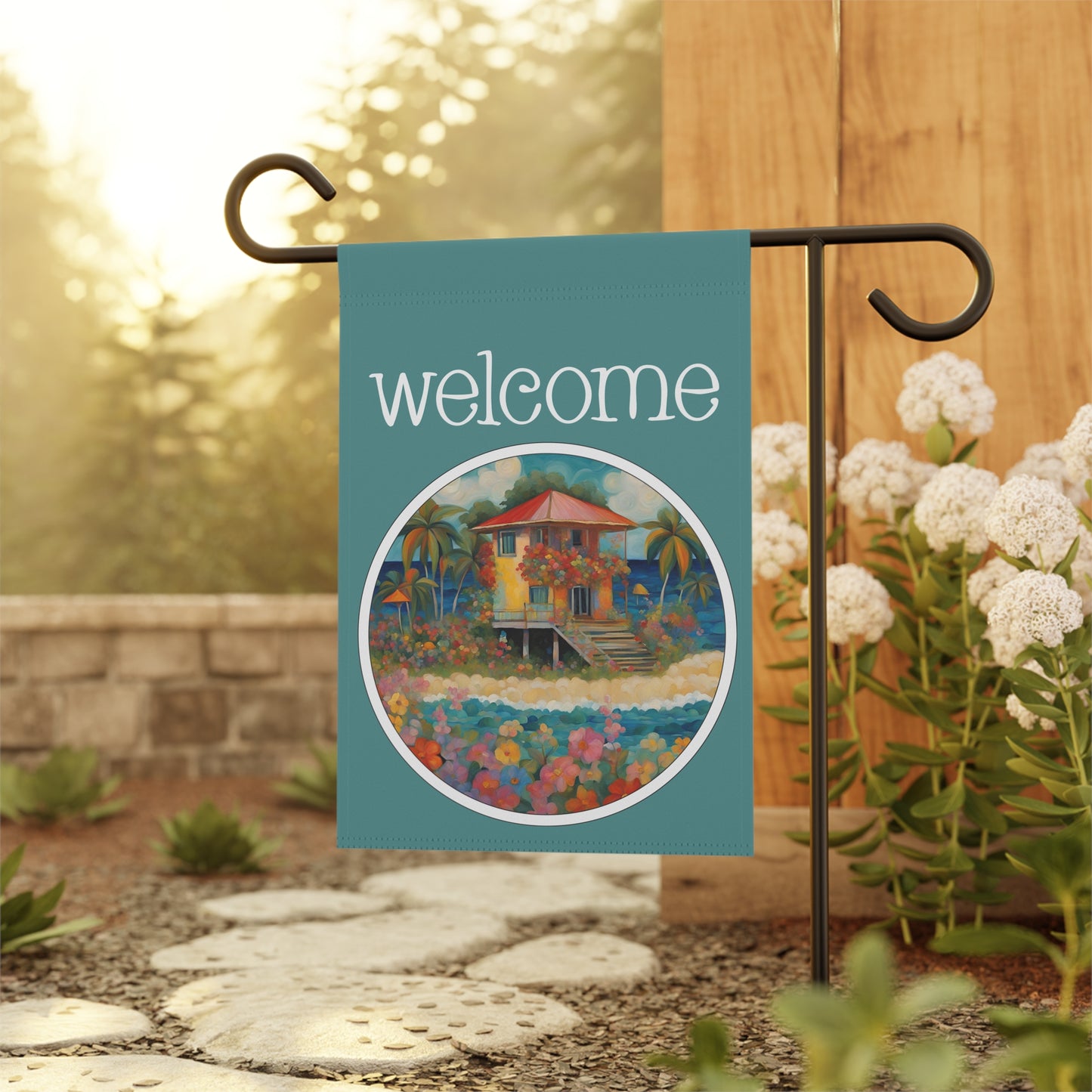 Beach Bungalow Welcome 2-Sided Garden & House Flag/Banner