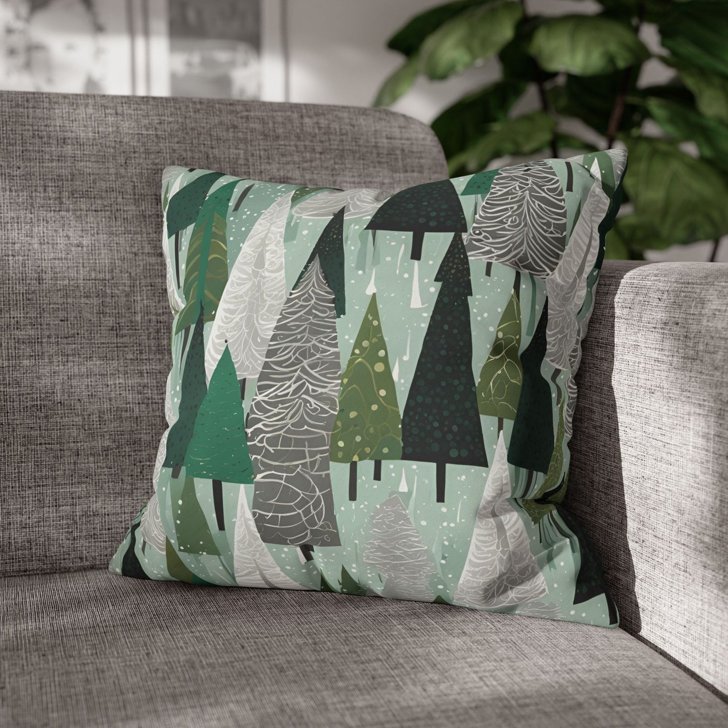 Mint Trees Square Poly Canvas Pillowcase