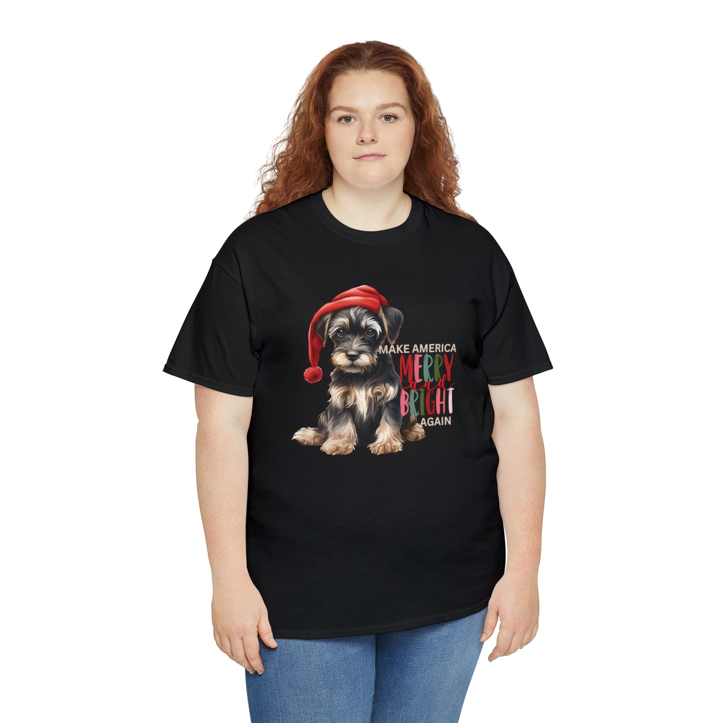 Santa Dog Make America Merry & Bright Again Unisex Heavy Cotton Tee