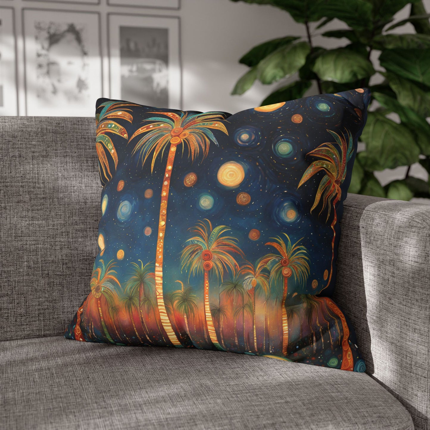 Palm Party Square Poly Canvas Pillowcase