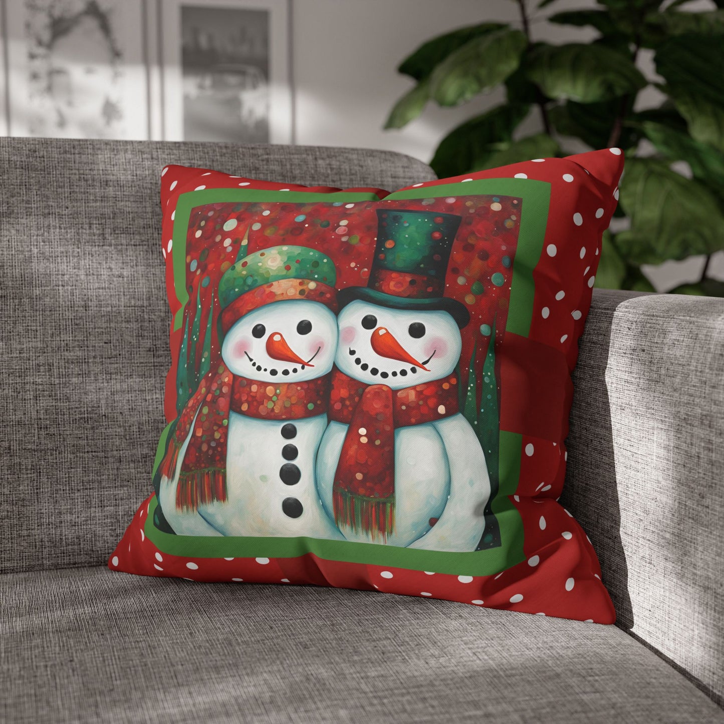 Frosty Friends Square Poly Canvas Pillowcase