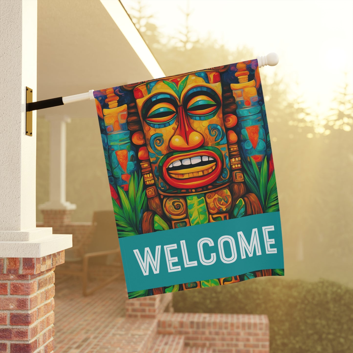 Happy Tiki Welcome 2-Sided Garden & House Flag/Banner